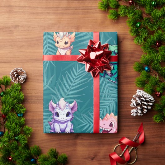 キュート恐竜ジャングルスクール子供の誕生日パーティー ラッピングペーパー (クリスマスギフト)