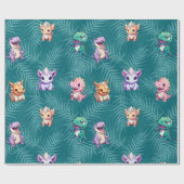 キュート恐竜ジャングルスクール子供の誕生日パーティー ラッピングペーパー (フラット)