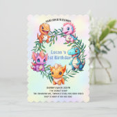 キュート恐竜ジャングルスクール子供の誕生日パーティー 招待状 (スタンド正面)