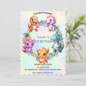 キュート恐竜ジャングルスクール子供の誕生日パーティー 招待状 (スタンド正面)
