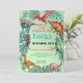 キュート恐竜ジャングルスクール子供の誕生日パーティー 招待状 (スタンド正面)