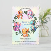 キュート恐竜ジャングルスクール子供の誕生日パーティー 招待状 (スタンド正面)