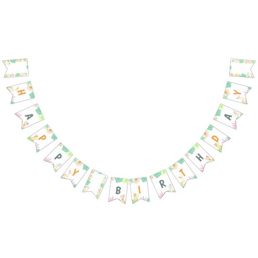 キュート恐竜ジャングルハッピーバースデーパーティー バンティングフラッグ (全)