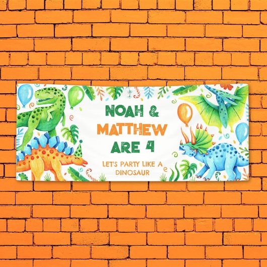 キュート恐竜ジョイント兄弟姉妹誕生日 横断幕