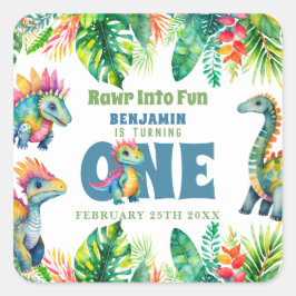 キュート恐竜テーマ1stバースデーボーイウォータースカラー スクエアシール