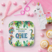 キュート恐竜テーマ1stバースデーボーイウォータースカラー ペーパープレート (パーティー)