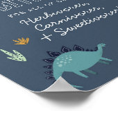 キュート恐竜ディノは食べ物テーブルの看板を食べる ポスター (角)