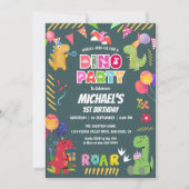 キュート恐竜ディノ1歳のパーティー 招待状 (正面)