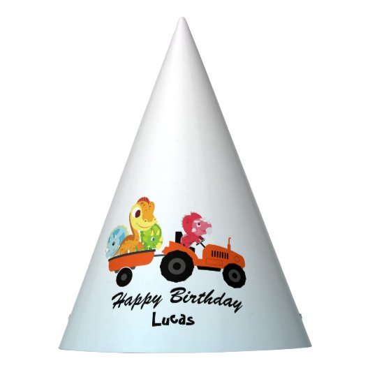 キュート恐竜トラクターボーイ新学期誕生日 パーティーハット (正面)
