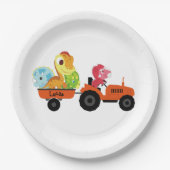 キュート恐竜トラクターボーイ新学期誕生日 ペーパープレート (正面)