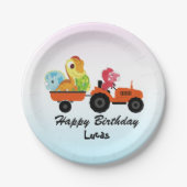 キュート恐竜トラクターボーイ新学期誕生日 ペーパープレート (正面)