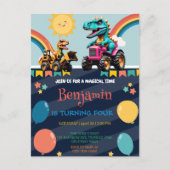 キュート恐竜トラクターレインボーバルーン誕生日ボーイ ポストカード (正面)