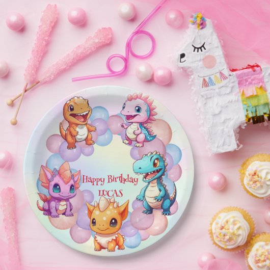 キュート恐竜バルーンスクール子供の誕生日パーティー ペーパープレート (パーティー)