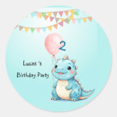 キュート恐竜バルーンボーイハッピーバースデーパーティー ラウンドシール (正面)