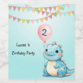 キュート恐竜バルーンボーイハッピーバースデーパーティー ワインラベル (シングルラベル)