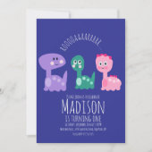 キュート恐竜バースデーパーティーカラフル招待状 招待状 (正面)