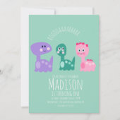 キュート恐竜バースデーパーティーカラフル招待状 招待状 (正面)