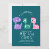 キュート恐竜バースデーパーティーカラフル招待状 招待状 (正面)