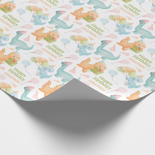 キュート恐竜パーティーバルーン子供の誕生日 ラッピングペーパー (角)