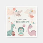 キュート恐竜パーティー動物子供の誕生日ナプキン スタンダードカクテルナプキン (正面)