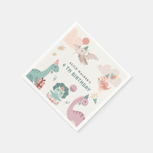 キュート恐竜パーティー動物子供の誕生日ナプキン スタンダードカクテルナプキン (角)