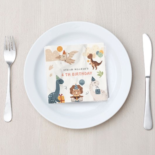 キュート恐竜パーティー動物子供の誕生日ナプキン スタンダードカクテルナプキン