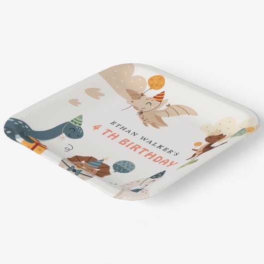 キュート恐竜パーティー動物子供の誕生日ナプキン ペーパープレート (傾斜あり)