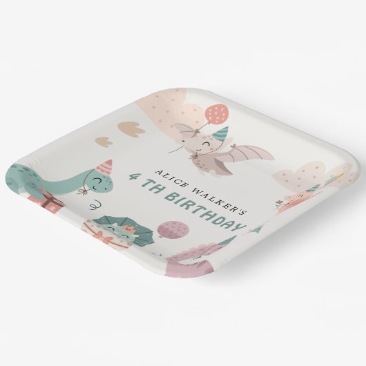 キュート恐竜パーティー動物子供の誕生日ナプキン ペーパープレート (傾斜あり)