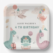 キュート恐竜パーティー動物子供の誕生日ナプキン ペーパープレート (正面)