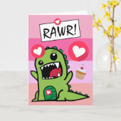 キュート恐竜ピンクディノミートガールズ誕生日 カード (黄色い花)