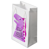 キュート恐竜ピンクパーソナライズされた誕生日 スモールペーパーバッグ (裏面アングル)