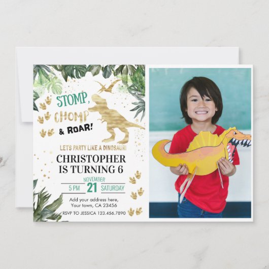キュート恐竜ファースト誕生日 招待状 (正面)