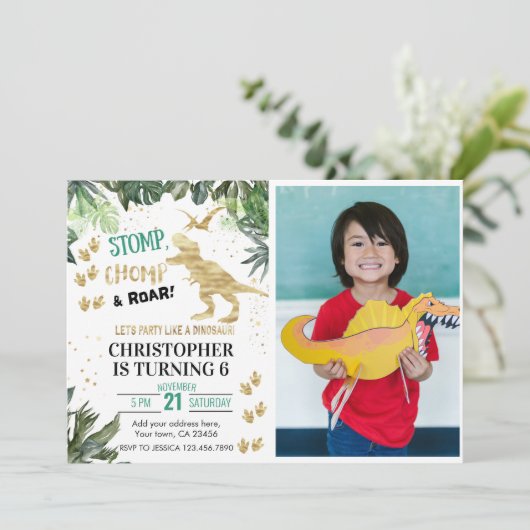 キュート恐竜ファースト誕生日 招待状 (スタンド正面)