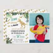 キュート恐竜ファースト誕生日 招待状 (正面/裏面)