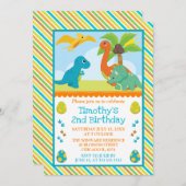 キュート恐竜フレンズ子供の誕生日 招待状 (正面/裏面)