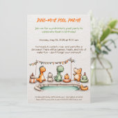 キュート恐竜プールパーティー誕生日招待状 招待状 (スタンド正面)