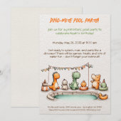 キュート恐竜プールパーティー誕生日招待状 招待状 (正面/裏面)