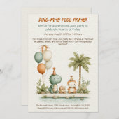 キュート恐竜プールパーティー誕生日招待状 招待状 (正面/裏面)