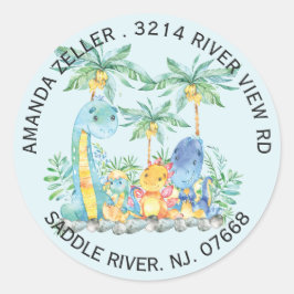 キュート恐竜ベイビーシャワー差出人住所ラベル ラウンドシール