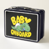 キュート恐竜ベビーオンボードカーデカール | 眠っている メタルランチボックス (裏面)