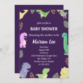 キュート恐竜ベビーシャワーパーティの招待状 招待状 (正面/裏面)