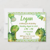 キュート恐竜ベビーディノハートバルーン誕生日 招待状 (正面)