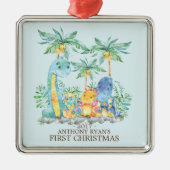 キュート恐竜ベビー初めてのクリスマスオーナメント メタルオーナメント (正面)