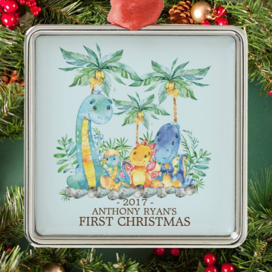 キュート恐竜ベビー初めてのクリスマスオーナメント メタルオーナメント