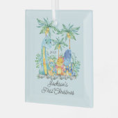 キュート恐竜ベビー初めてのクリスマス ガラスオーナメント (正面左)