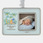 キュート恐竜ベビー第1回クリスマスフォトオーナメント シルバープレートフレームオーナメント (正面)