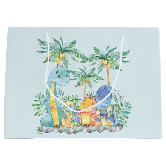 キュート恐竜ボーイズ赤ちゃんシャワー抱き枕 ラージペーパーバッグ (正面)