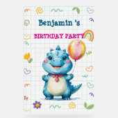 キュート恐竜ボーイハッピーバースデーカラフルパーティー アクリルサイン (正面)