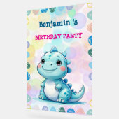 キュート恐竜ボーイハッピーバースデーカラフルパーティー アクリルサイン (傾斜)