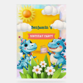 キュート恐竜ボーイハッピーバースデーカラフルパーティー アクリルサイン (正面)